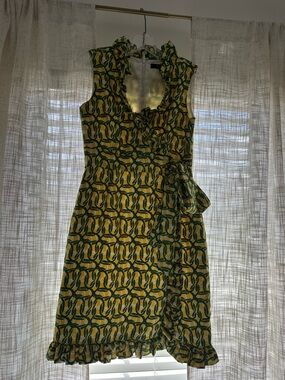 Alex Marie Petite 4P Yellow & Green Printed Ruffle Dress